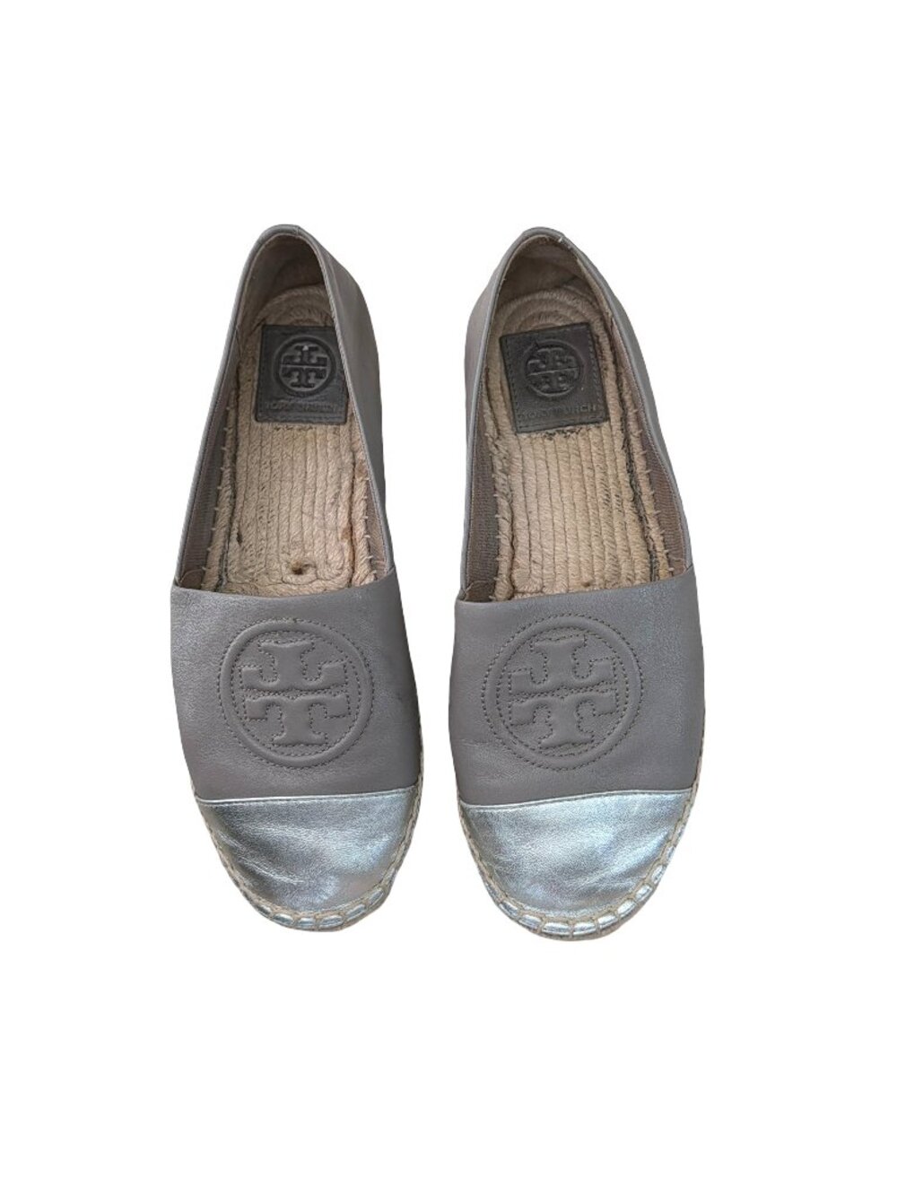 Tory Burch two tone grey silver espadrilles size 7.5
